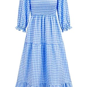 Puff sleeve maxi dress - blue gingham